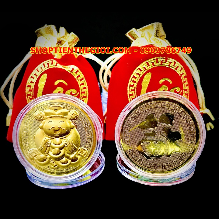 Đồng xu Thần Tài Cute Tặng Túi Gấm Lộc - SP005424